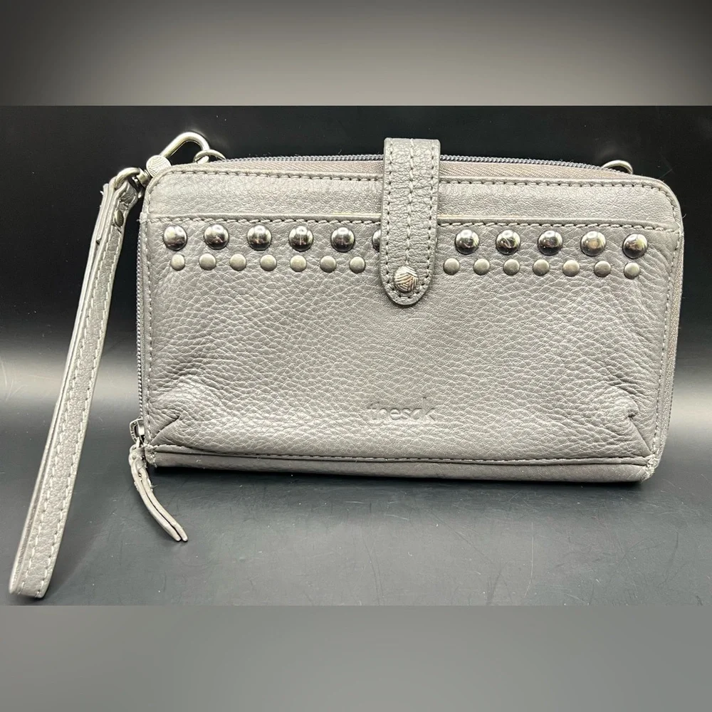 The Sak - Gray Studded Leather Wristlet- Pre- Owned
